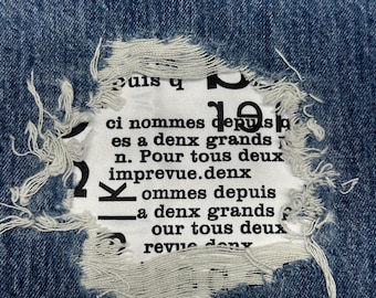 Newspaper print patch peek a boo patch  Iron on patches for denim holes