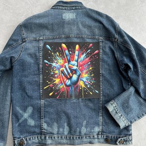 Big iron on patch Victory hand sign for jackets  Pop art style print patches canvas Back patches for jackets