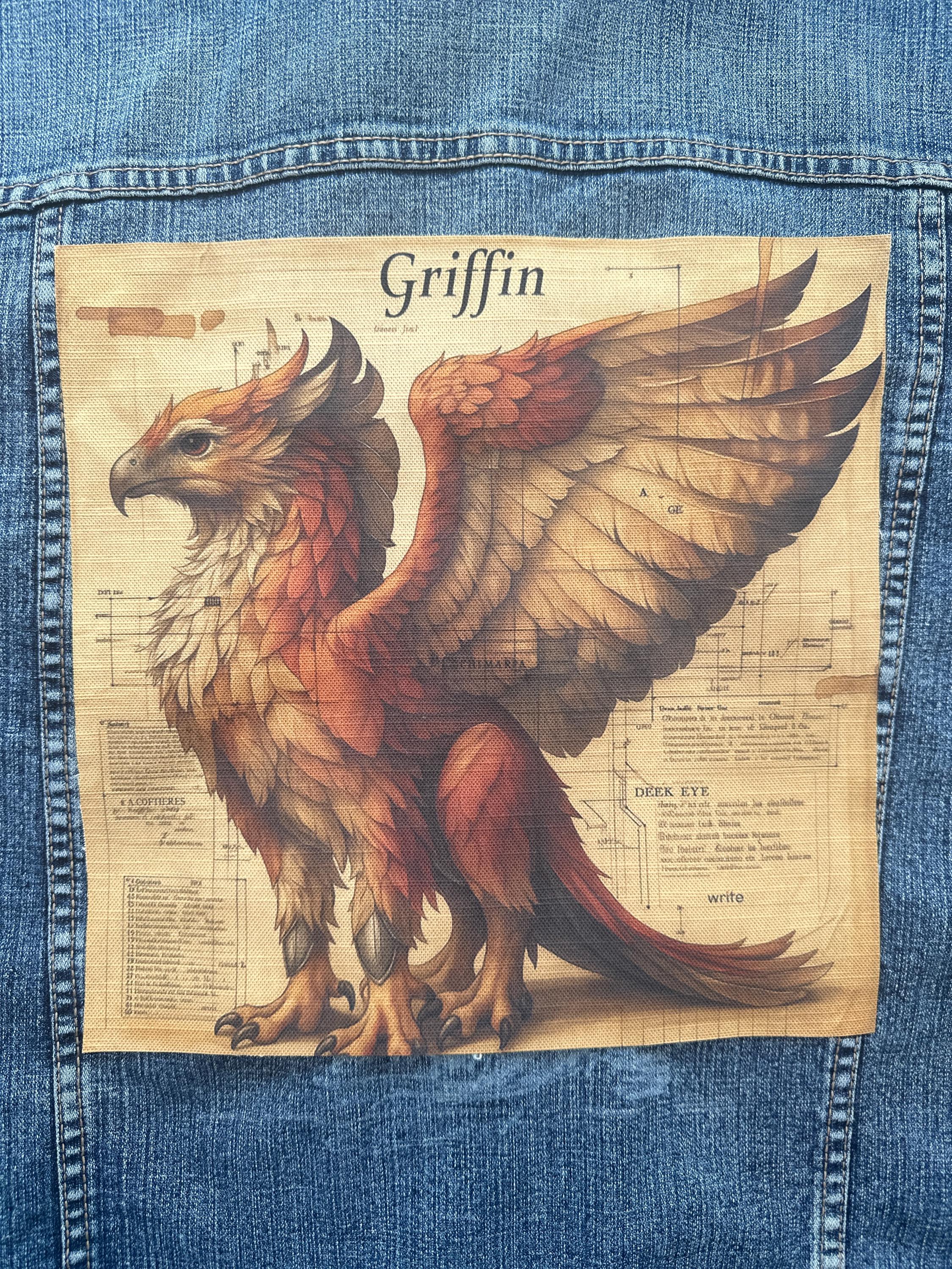 Iron Creatures. Sign Large Griffin Iron-on Denim Jacket Patch – Mythical Creature Back ...