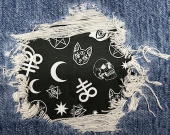 Black and white mysterious print peek a boo patch Cotton patches Knee patches