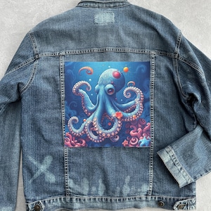 Octopus Patch for Jackets – Big Iron On Patch for Tote Bags – Mystical Octopus Canvas Applique – 29x29 cm / 11.5x11.5 in