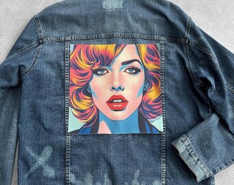 Woman's Face Iron-On Patch: Pop Art, Canvas Tote Bag, Jacket