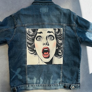 Grote pop-art schreeuw-achterpatch – retro komisch opstrijkbaar spijkerjack
