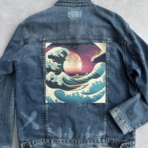 Thermocollant Hokusai Wave | Art japonais en denim appliqué (11,5 pouces)