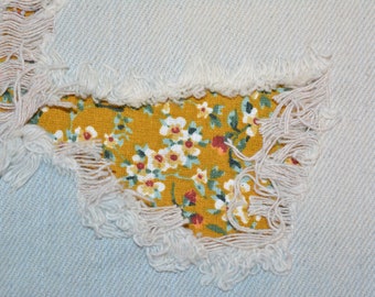 Floral Peek-a-Boo Iron-On Patch: Decorative Bandana Fabric for Denim Repair and Customization Knee patches