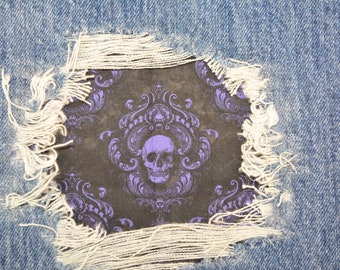 Skull Print Iron On Patch, Denim Repair – Funny Bandana Fabric