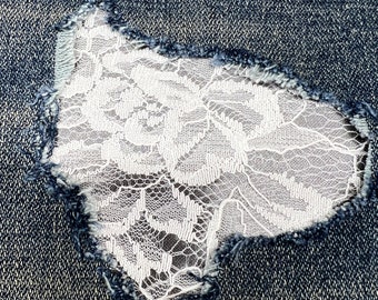 Floral Lace Iron On Denim Patches: Clothing Hole Repair
