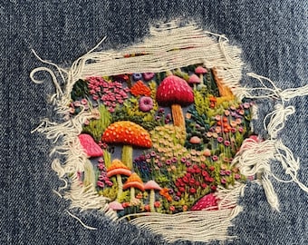 Mushroom Print Jean Patch – Clothing Hole Repair