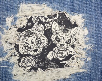 Crazy Cats Iron-On Patch | Peek-a-Boo Bandana Fabric, Denim Repair