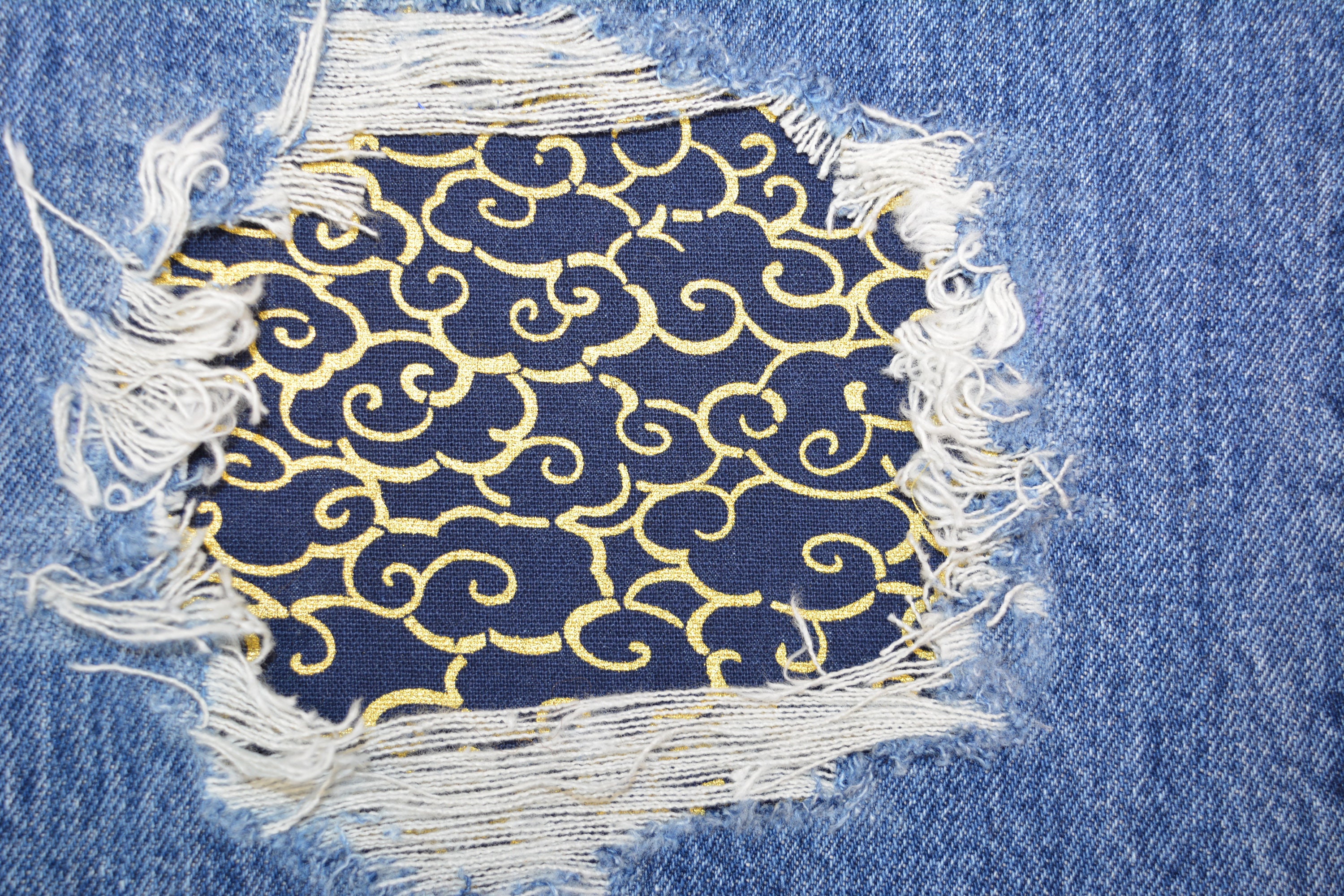 Sashiko Intricate Waves peek a boo patches Blue and gold patch for jeans