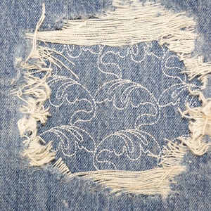 Denim Sashiko inspired patches  Embroidered Japan style iron on patchHoley patches  Knee patches