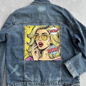 Großes Bügelbild Frau Gesicht für Jacken Pop Art Style WOW