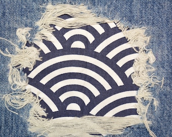 Sashiko Print Denim Patches – Japanese Style Cotton Iron-On Repair