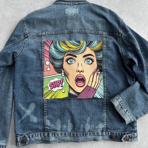 Woman’s face patch for jackets Big iron on patches  Pop art style patches