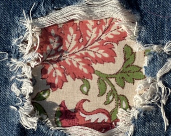 Vintage Floral Cotton Denim Patches - Clothing Repair peek a boo patch