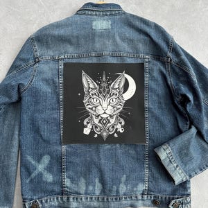 Écusson chat mystique, gros écusson thermocollant pour veste (11,5 pouces)