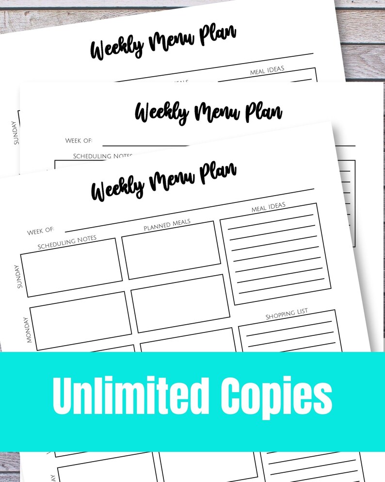 Weekly Menu Plan Printable (sunday Thru Saturday) - Etsy
