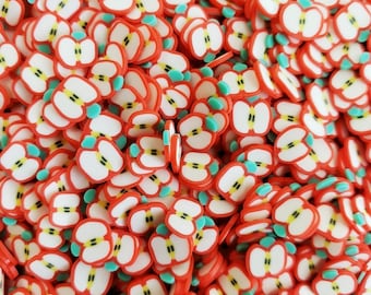 Tranches de pomme - 5 mm - 30 - 60 grammes - Tranches de pâte polymère - Faux fruits à pépins, travaux manuels, embellissements, slime, nail art, gobelets boules à neige