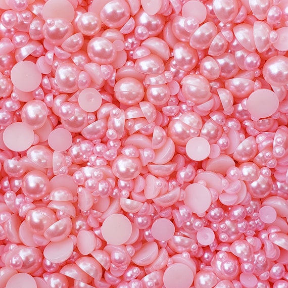 Coral Flat Back Faux MIXED Size Half Pearls 60 Grams 3mm, 4mm, 5mm, 6mm,  8mm, 10mm Half Round Embellishments, Diy, Crafts 