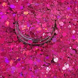 STELLA Mezcla de purpurina gruesa rosa fucsia, 2 oz, purpurina de poliéster, purpurina para vasos, arte de resina, arte de uñas, manualidades y más