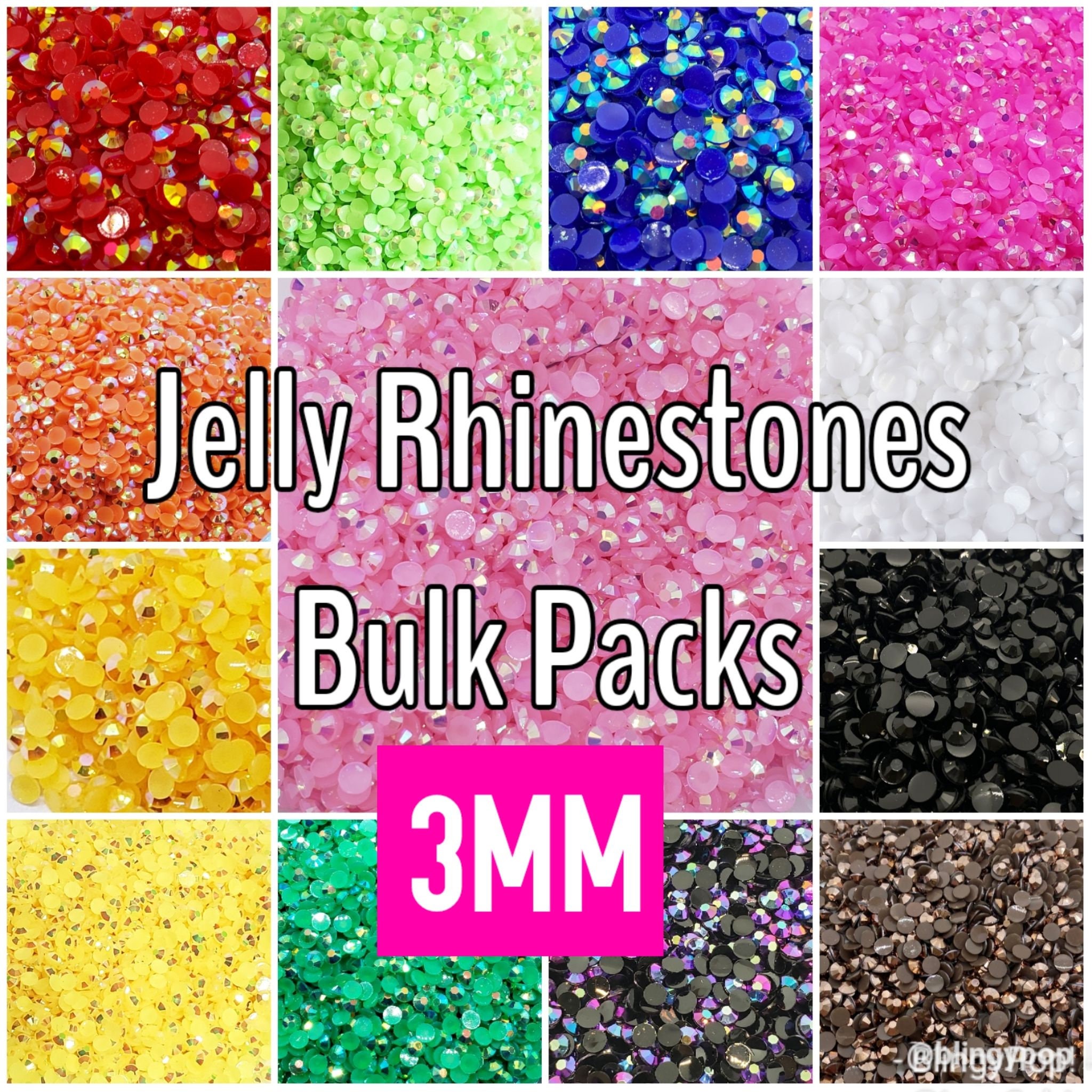 3MM BULK BAGS 5000 Pcs Jelly Rhinestones Non Hotfix Embellishments, Crafts,  DIY 