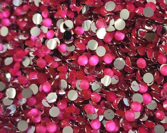 Hot Pink Neon Resin Rhinestones Flatback silverbottom 3mm , 4mm, 5mm - 1000 pcs bag for Crafts , Embellishments