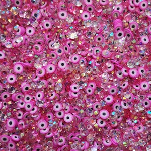 Mix di argilla polimerica con strass rosa per l'occhio malvagio - 3 mm, 4 mm, 5 mm - abbellimenti, brillantini