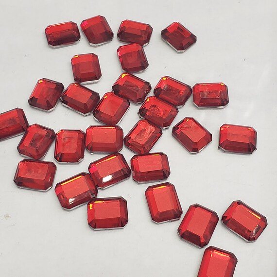 Sew On Rhinestones - 50pcs Rectangle Octagon Glass Rhinestones, 13x18mm, Red Silver Settings - View #10