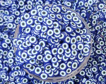 Blue Evil Eye - 30 - 60 grammes - 5 mm - Tranches d'argile polymère - Fausses paillettes, travaux manuels, embellissements, slime, nail art, gobelets boules à neige