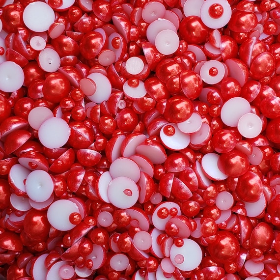 Red Flat Back Faux MIXED Size Half Pearls 60 Grams 3mm, 4mm, 5mm, 6mm, 8mm,  10mm Half Round Embellishments, Diy, Crafts 