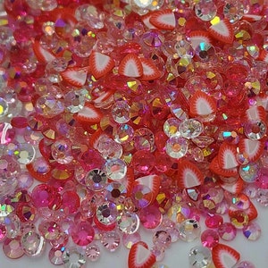 Mix di pasta polimerica con strass fragole e panna - 3 mm, 4 mm, 5 mm - abbellimenti, brillantini - Borsa grande e extra large