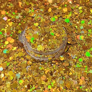 MARISSA Gold Chunky Glitter Mix, 2 oz Shaker, Polyester Glitter, Glitter for Tumblers, Resin Art, Nail Art, Crafts & More
