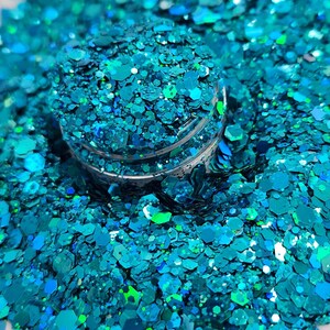 RIVER Teal Chunky Glitter Mix, 2 oz Shaker, Polyester Glitter, Glitter for Tumblers, Resin Art, Nail Art, Crafts & More