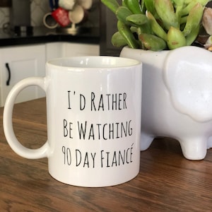 Mug fiancé 90 jours : cadeau amusant pour les fans de télé-réalité, tasse à café en céramique de 11 oz