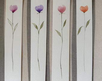 Hand Painted Floral Watercolor Bookmark Set - Botanical Art Gift