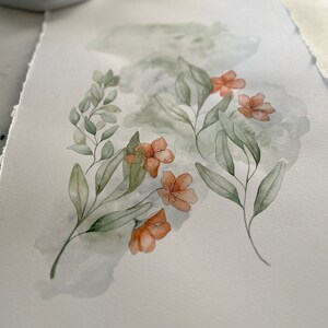 Flores de color naranja acuarela, 22,5x14 pulgadas