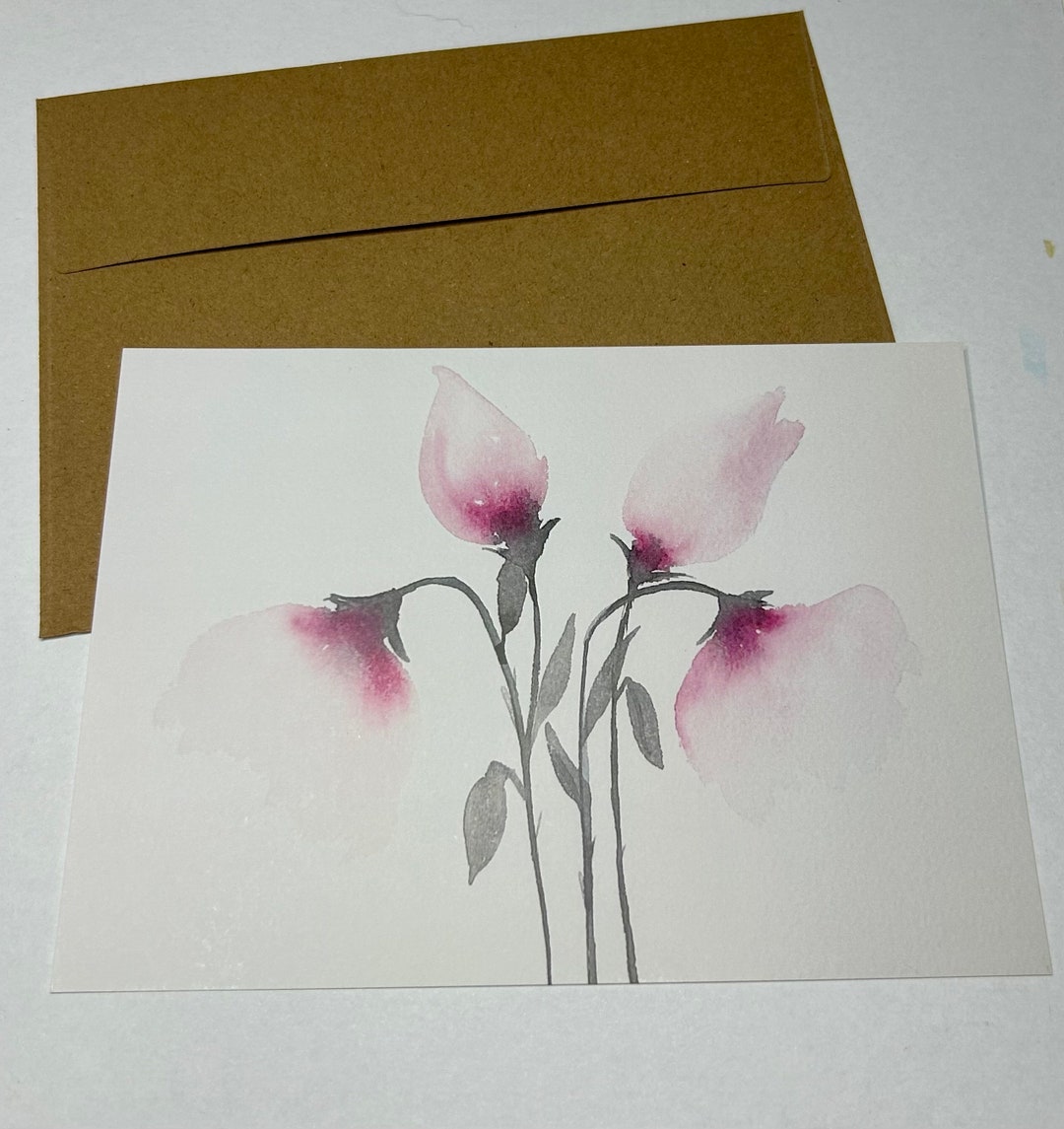 5 Watercolor Floral Greeting Card Set- 5x7 Inch With Kraft Envelopes - Etsy