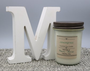 Hand poured, Lemongrass, 8 oz Jelly Jar Soy wax candle