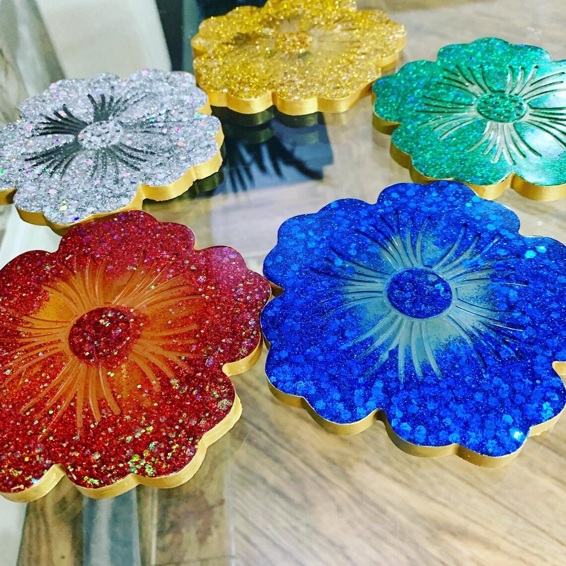 Flower shaped resin wine coasters Set of 2 Gift sets party Etsy