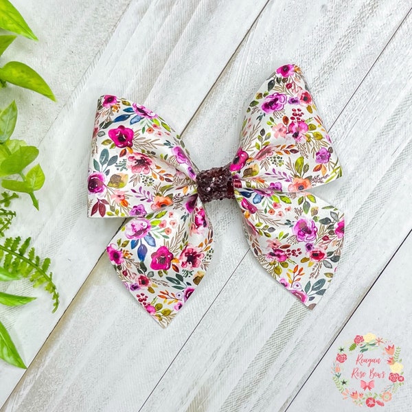 Spring floral sailor hair bow for little girls, purple hair clips for little girls, girls baby shower gift, hair clips for toddlers, gifts