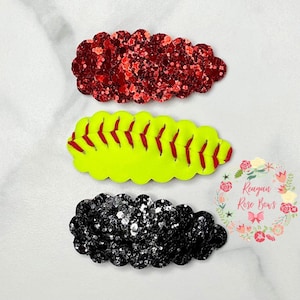 Softball hair clip, birthday gift for her, girls birthday gift, girl gift, softball mom gift, gift for coach, snap clip, glitter clip, hair