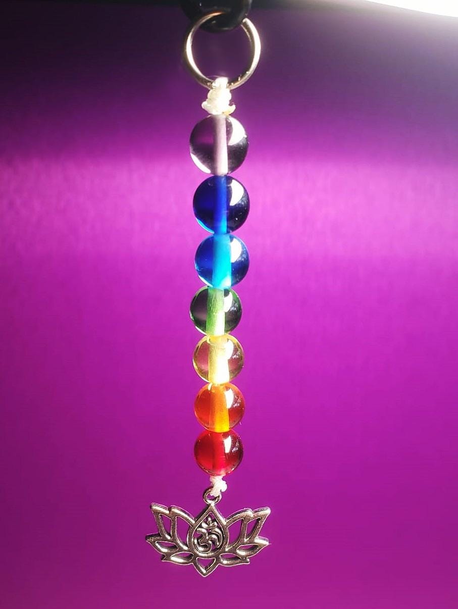 ANDARA CRYSTAL 7 Chakra with Lotus Om Light Catcher/ Rear View Mirror Accessory - 5th Dimensional Healing Tool made w/Monatomic Andara beads
