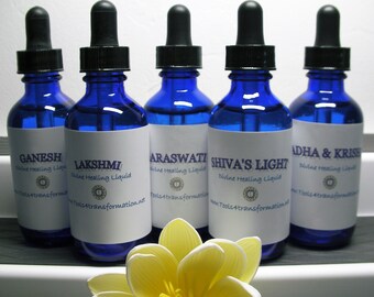 INDIAN DIETIES Vibrational Essences / Divine Healing Liquids - Lakshmi, Ganesh, Shiva, Saraswati, Rhada & Krishna