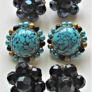 Three Vintage Pair &quot;Wedding Ring&quot; Style Clip Earrings Art Glass lot