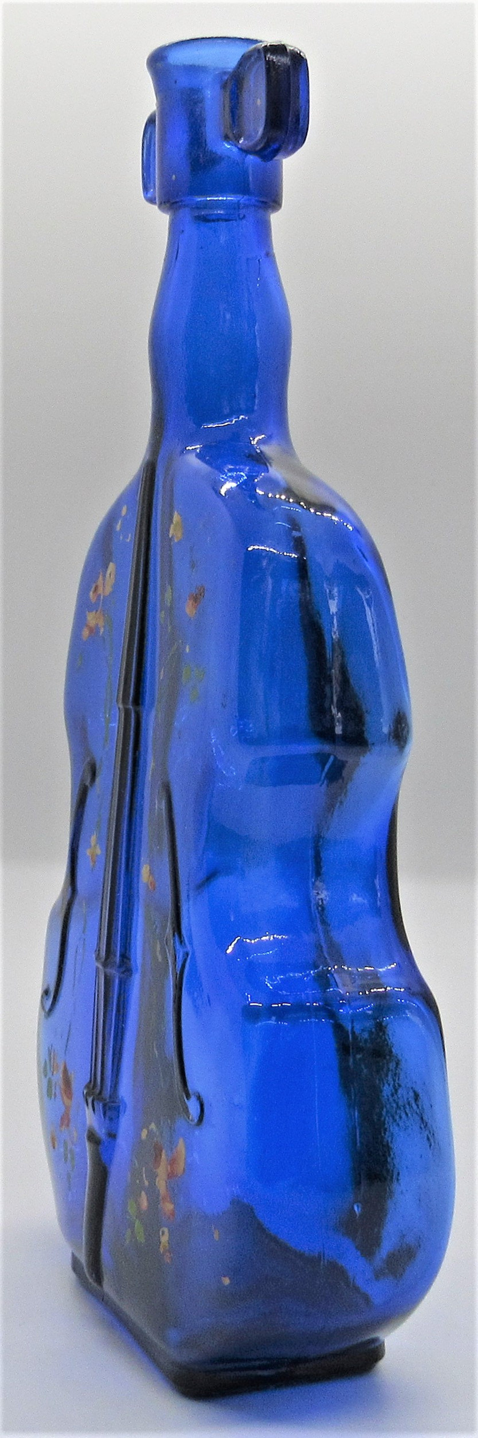 Antique Cobalt Blue Violin Bottle Handpainted Flowers Etsy