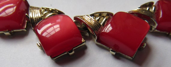 Vintage CORO Cherry Red Thermoset Choker Earrings… - image 3