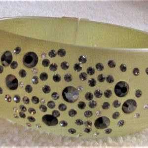 Vintage Translucent Rhinestone Wide Bangle Bracelet