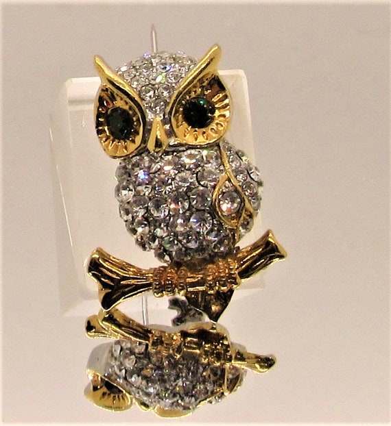 Vintage Sparkling Rhinestone OWL Brooch / Pendant 