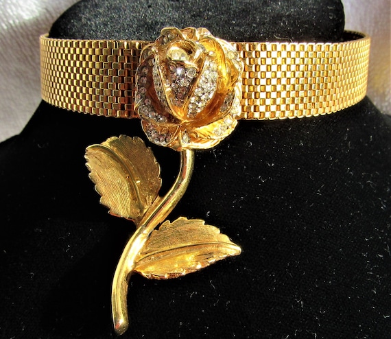Early Rare Kenneth J Lane Rose Rhinestone Choker N