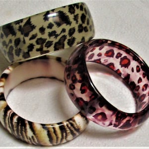 THREE Vintage WIDE Bangle Bracelets Animal Print